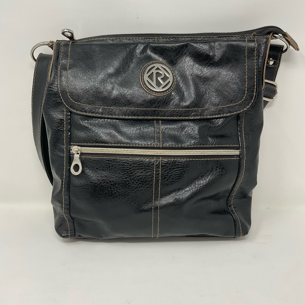 Relic Black Leather Crossbody Bag with Silver Accents